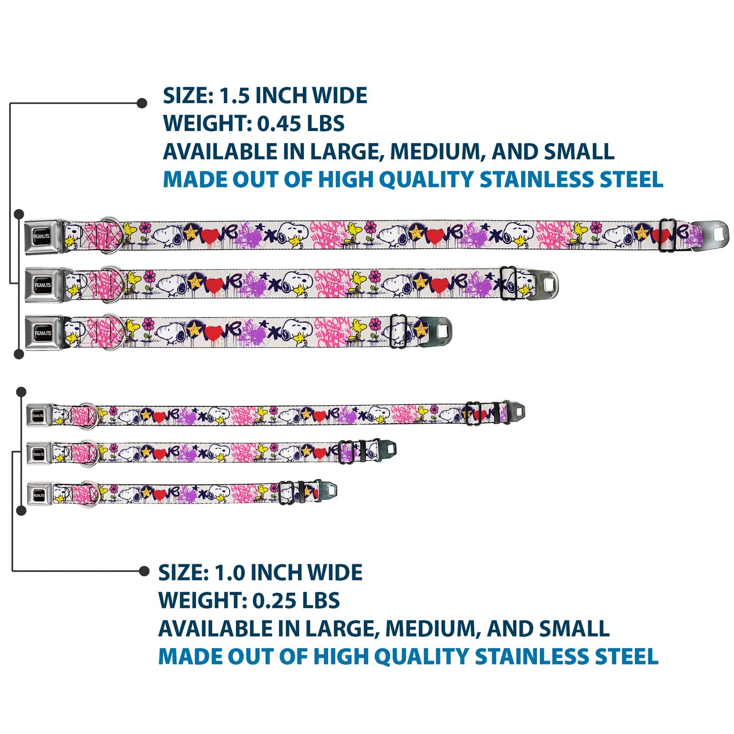 Peanuts Snoopy Woodstock Graffiti Seatbelt Dog Collar