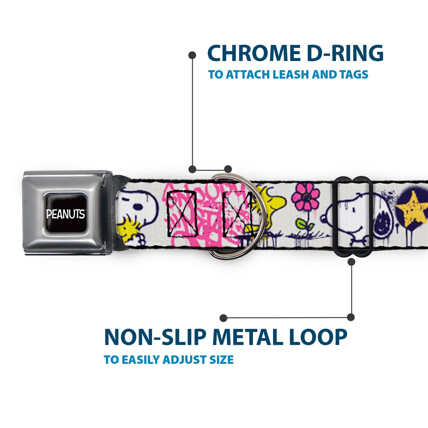 Peanuts Snoopy Woodstock Graffiti Seatbelt Dog Collar