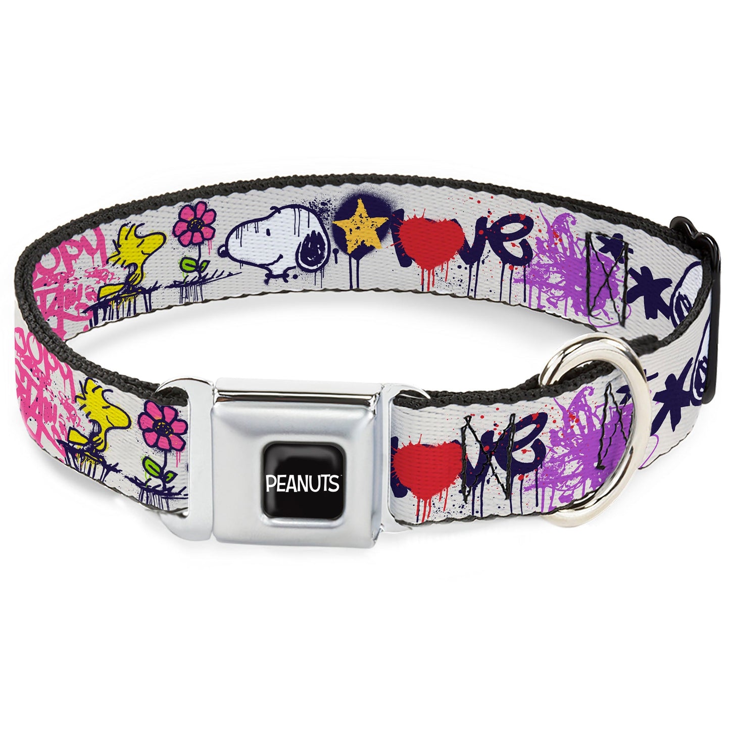 Peanuts Snoopy Woodstock Graffiti Seatbelt Dog Collar