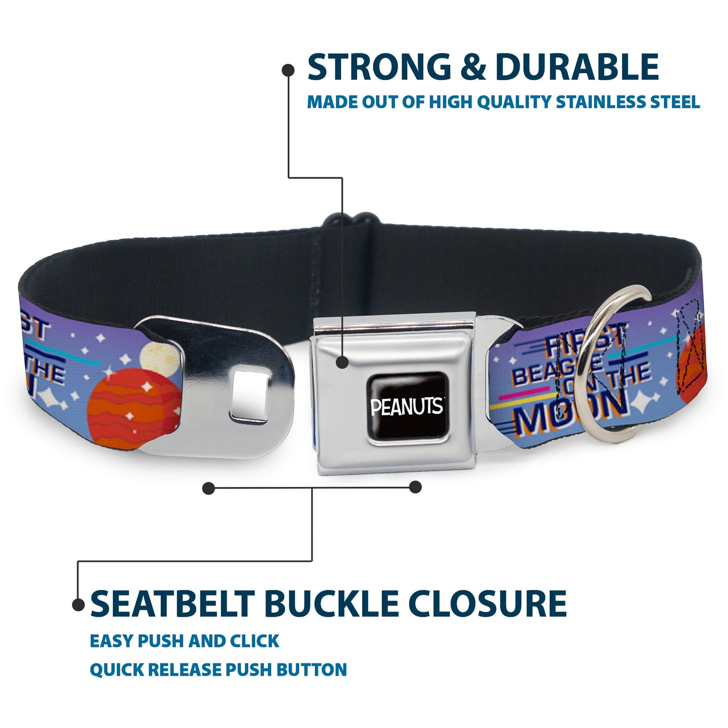 Peanuts Seatbelt Buckle Dog Collar - Astronaut Snoopy & Title Logo