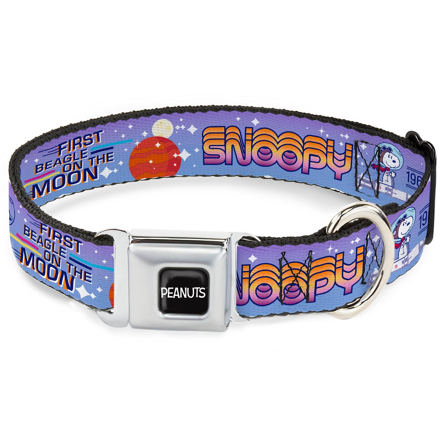 Peanuts Seatbelt Buckle Dog Collar - Astronaut Snoopy & Title Logo