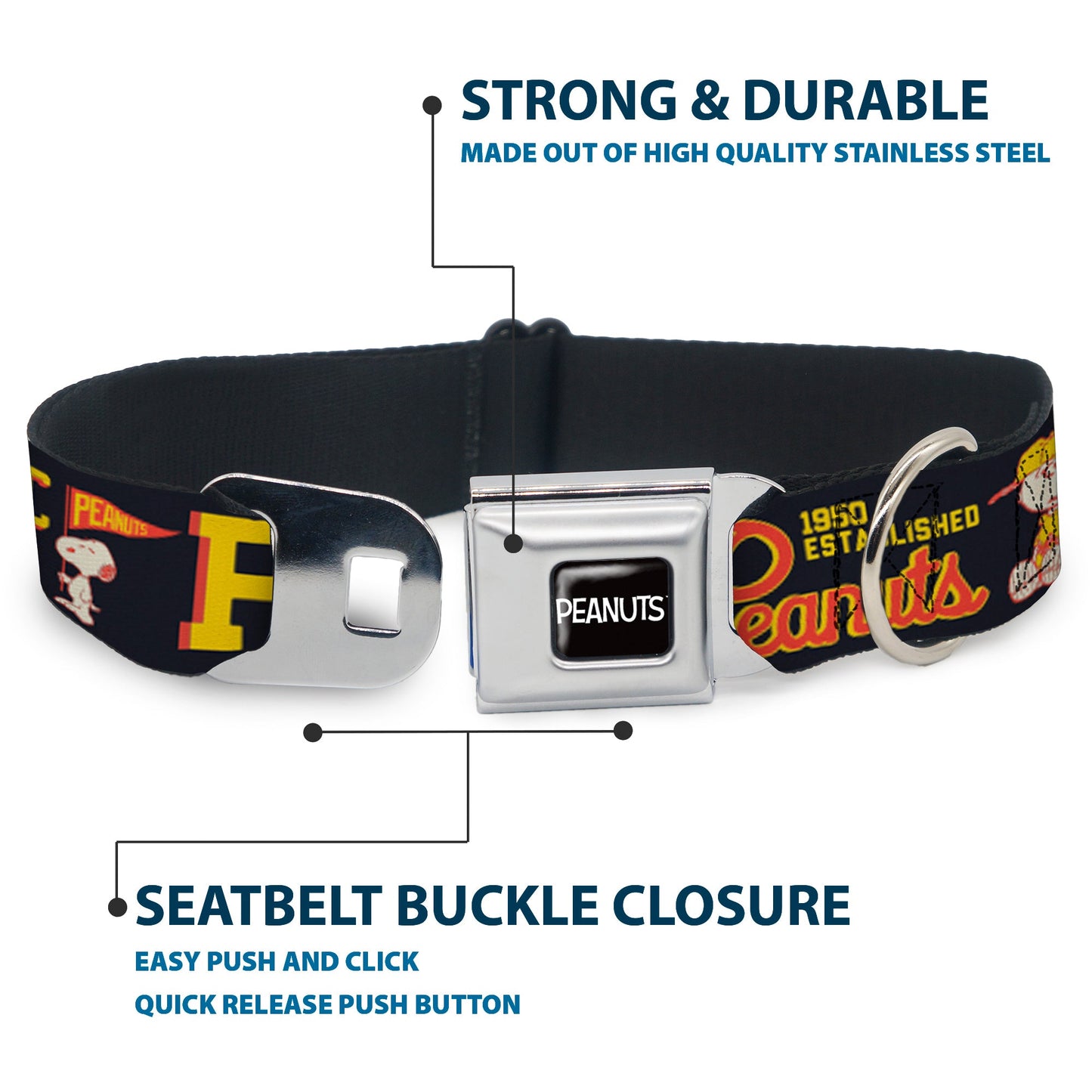 Peanuts Dog Collar - Athletic Club Varsity Logo Seatbelt Buckle