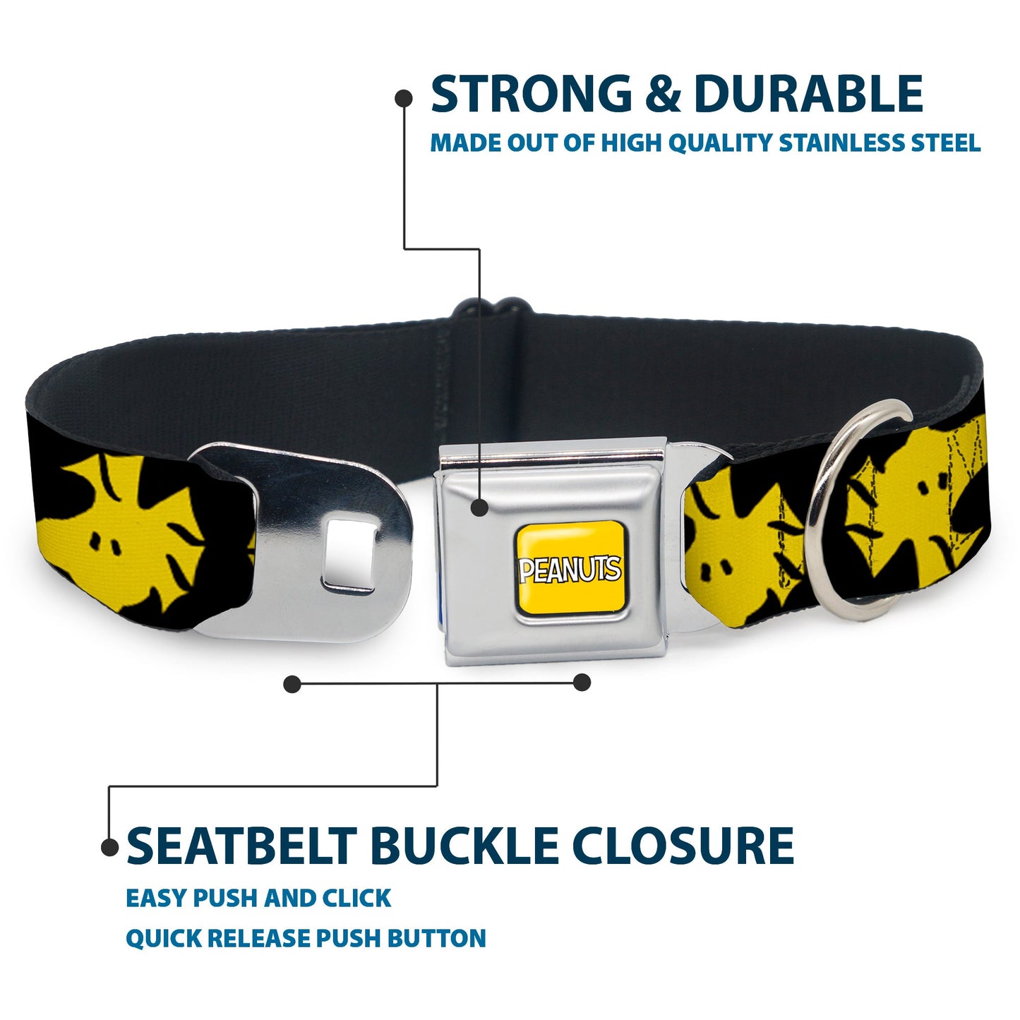 Peanuts Dog Collar: Seatbelt Buckle with Woodstock Fun.