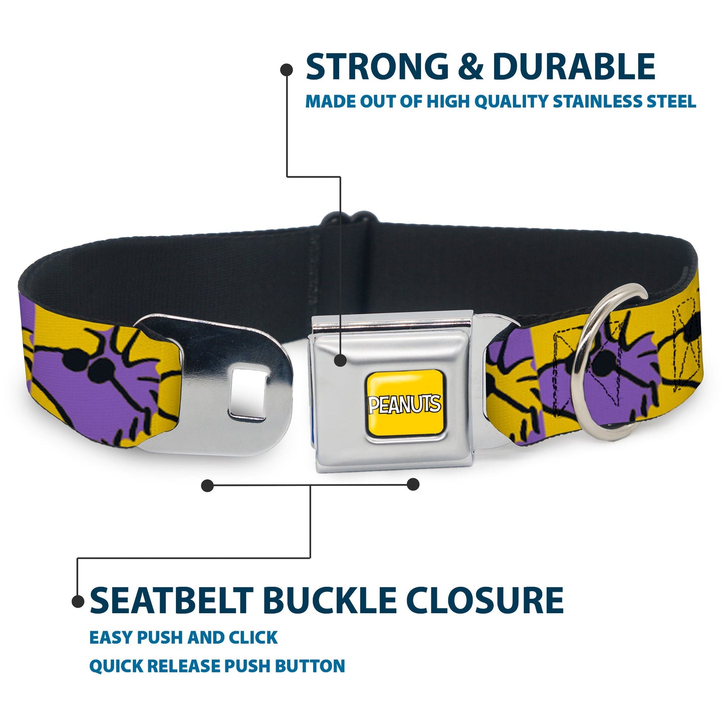 Peanuts Dog Collar with Title Logo Seatbelt Buckle