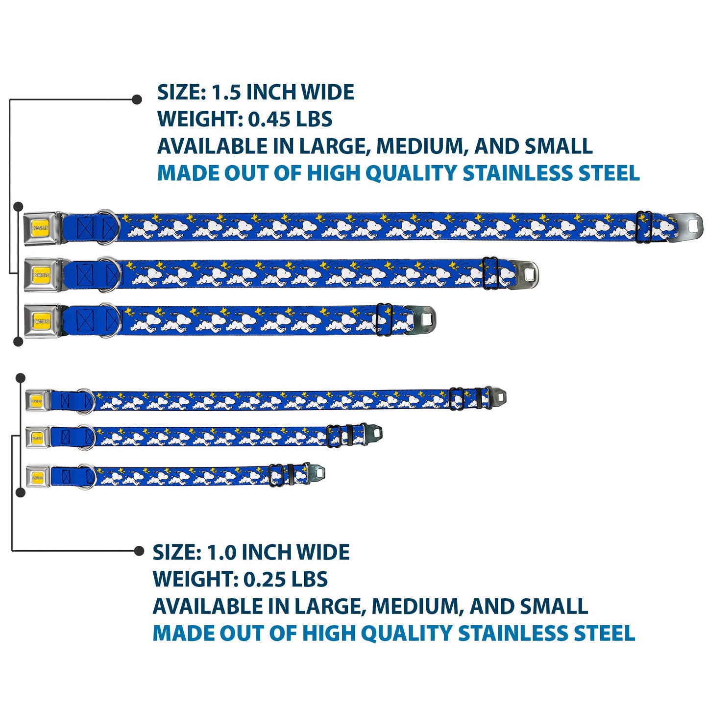 Dog Collar: Snoopy Woodstock Blue Seatbelt Design