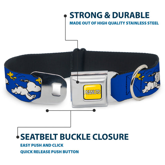 Dog Collar: Snoopy Woodstock Blue Seatbelt Design-3