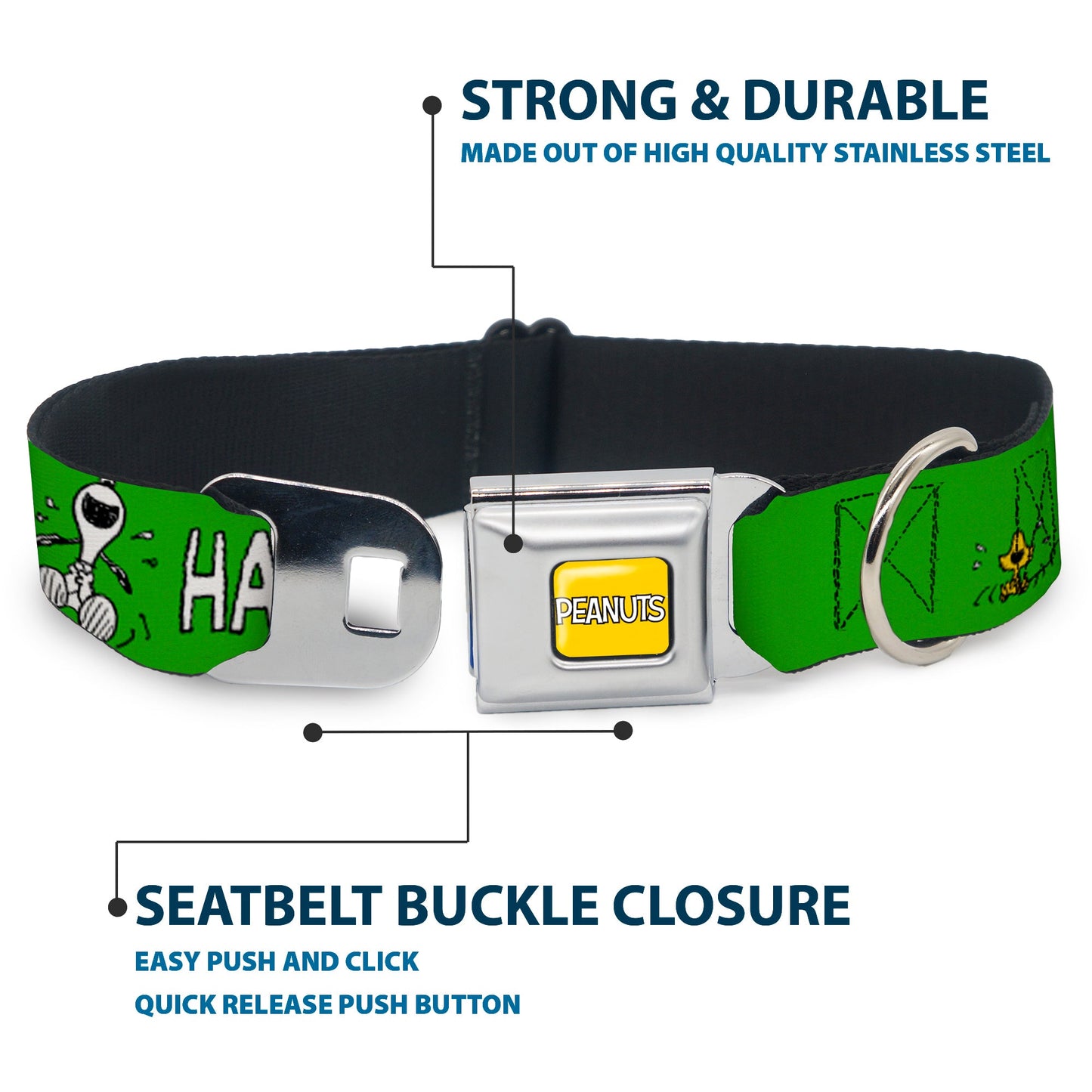 Snoopy & Woodstock Laughing Seatbelt Dog Collar