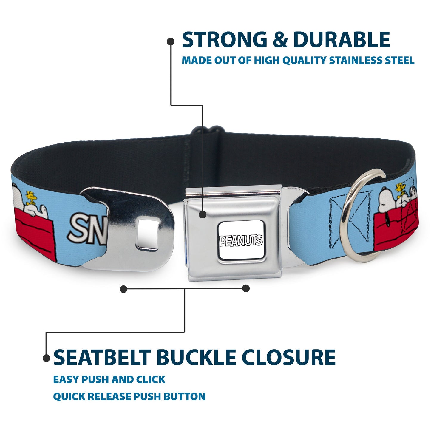 Snoopy & Woodstock Dog Collar - Sky Blue Design | The Peanuts Store