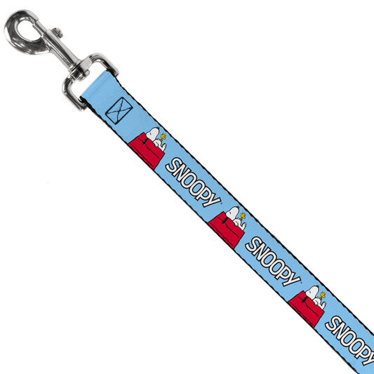 Dog Leash - Peanuts Snoopy and Woodstock Dog House Pose and Text Sky Blue-1