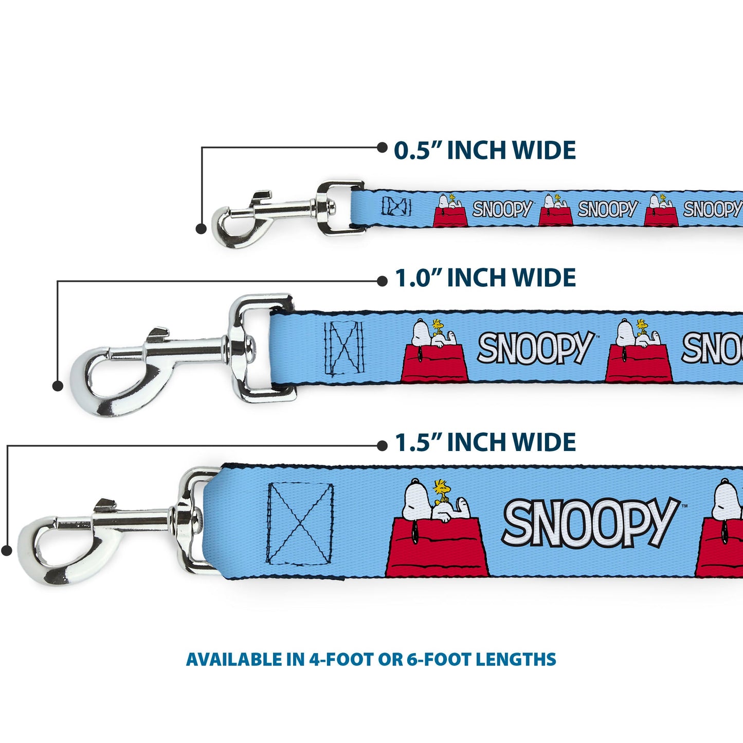 Dog Leash - Peanuts Snoopy and Woodstock Dog House Pose and Text Sky Blue