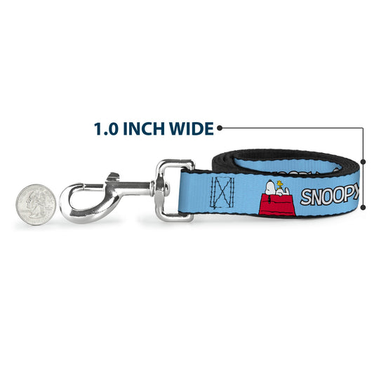 Dog Leash - Peanuts Snoopy and Woodstock Dog House Pose and Text Sky Blue-4