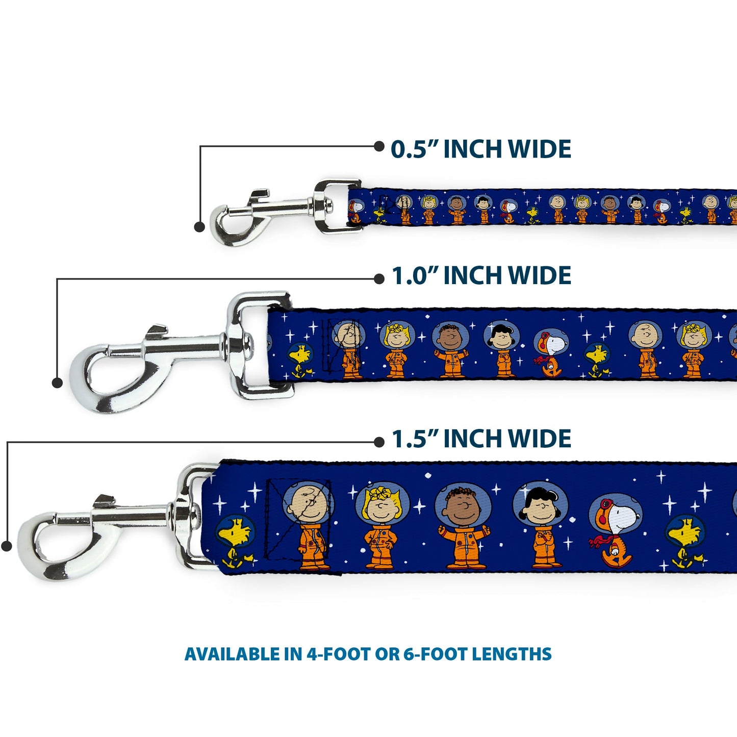 Dog Leash - Peanuts Gang Astronauts Standing Poses Stars Blue/White