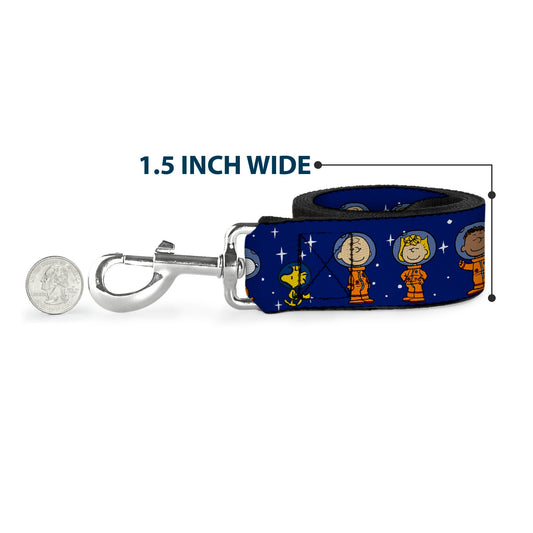 Dog Leash - Peanuts Gang Astronauts Standing Poses Stars Blue/White-5