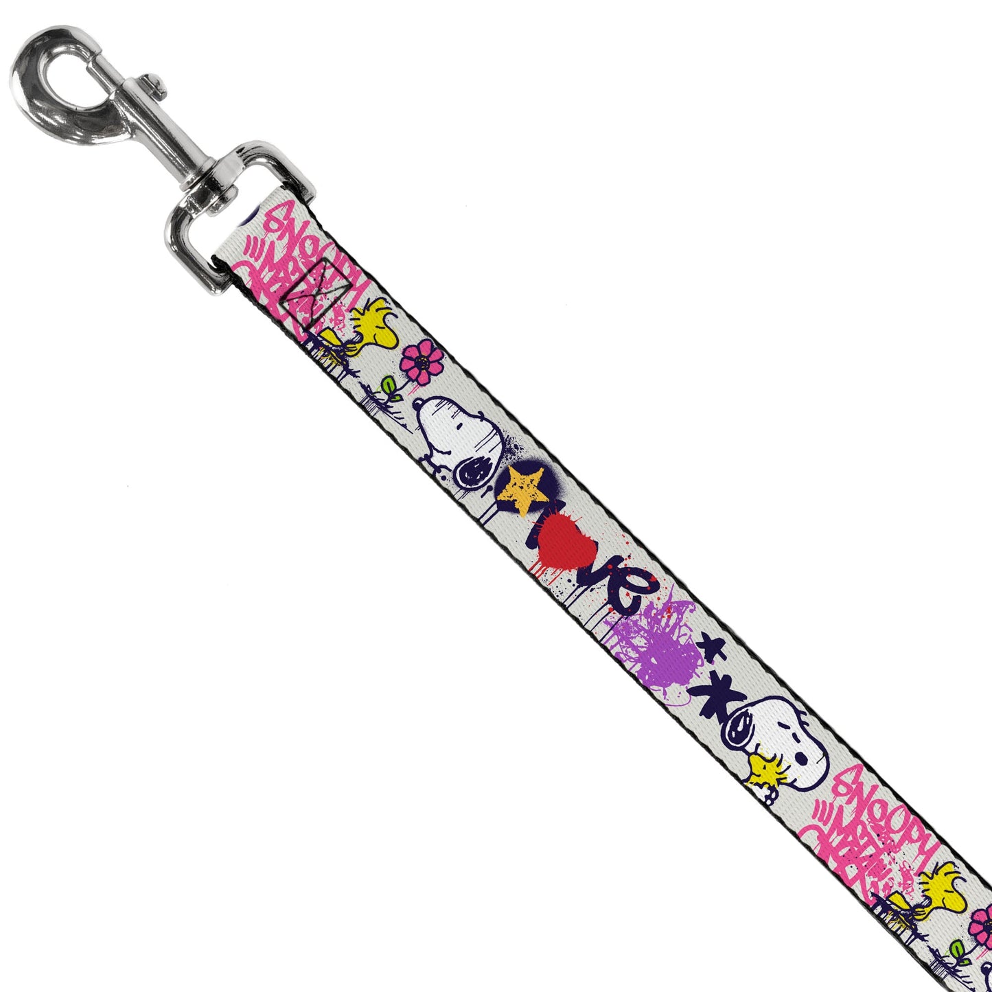 Dog Leash - Peanuts Snoopy and Woodstock Graffiti Collage White/Multi Color