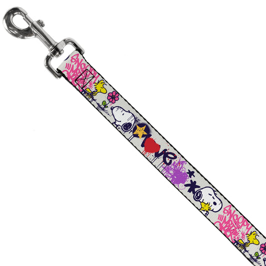 Dog Leash - Peanuts Snoopy and Woodstock Graffiti Collage White/Multi Color-1