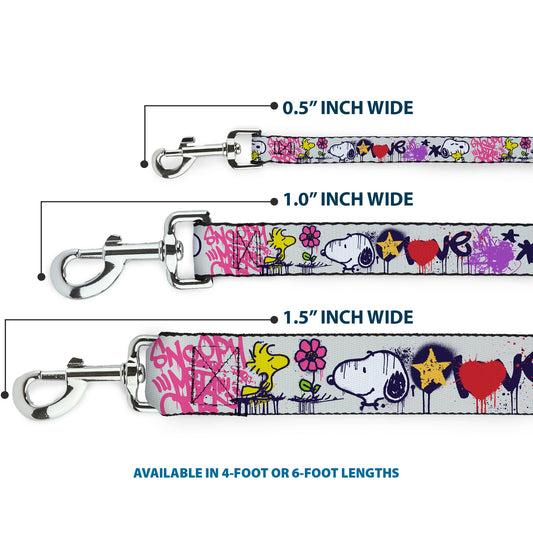 Dog Leash - Peanuts Snoopy and Woodstock Graffiti Collage White/Multi Color-2