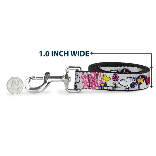 Dog Leash - Peanuts Snoopy and Woodstock Graffiti Collage White/Multi Color-4
