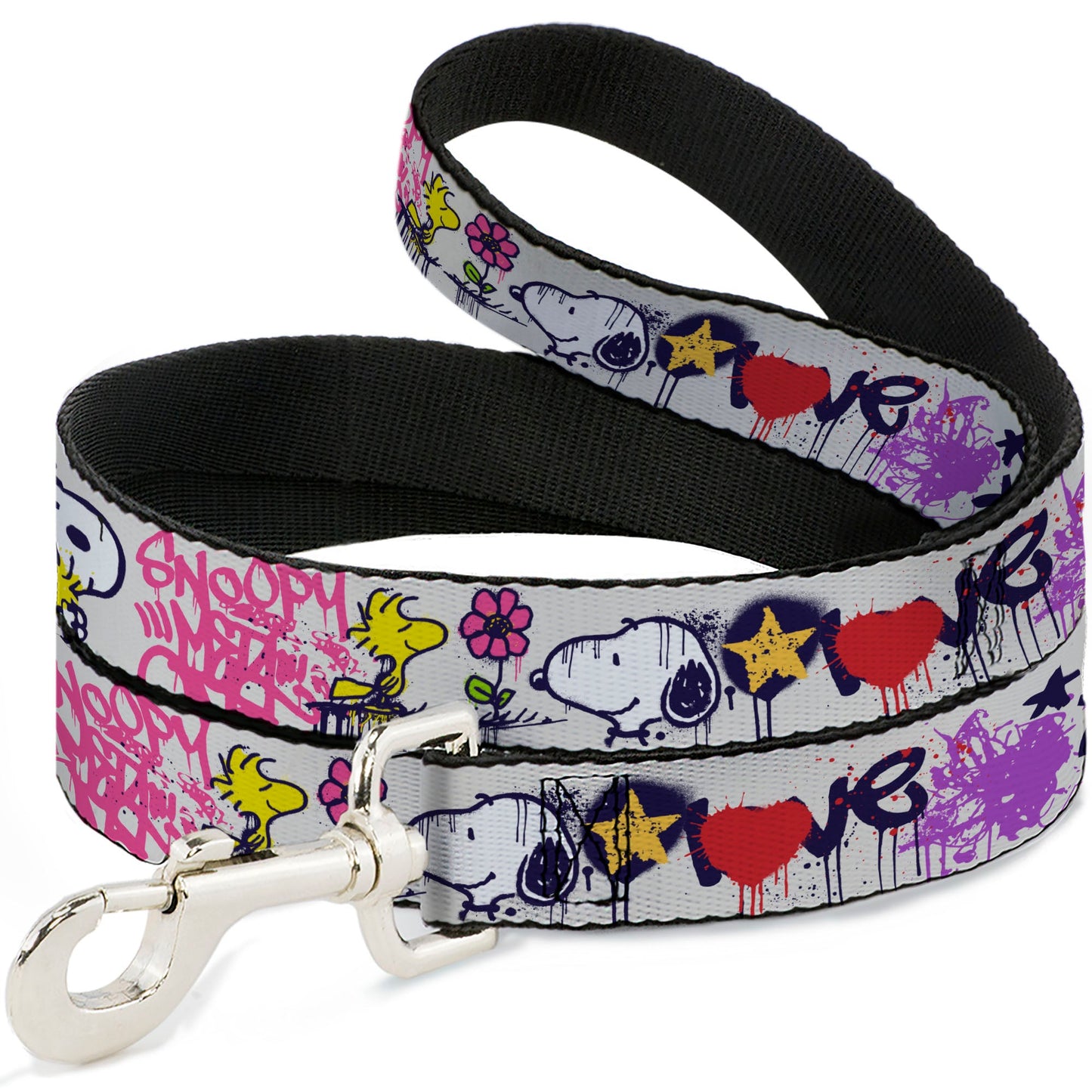 Dog Leash - Peanuts Snoopy and Woodstock Graffiti Collage White/Multi Color
