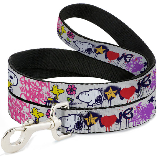 Dog Leash - Peanuts Snoopy and Woodstock Graffiti Collage White/Multi Color-0
