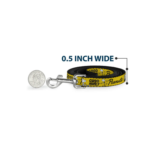 Yellow Peanuts dog leash featuring a group pose of Charlie Brown, Snoopy, Lucy, and the gang.-3