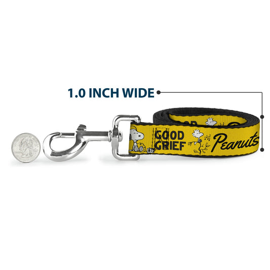Yellow Peanuts dog leash featuring a group pose of Charlie Brown, Snoopy, Lucy, and the gang.-4