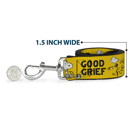 Yellow Peanuts dog leash featuring a group pose of Charlie Brown, Snoopy, Lucy, and the gang.-5