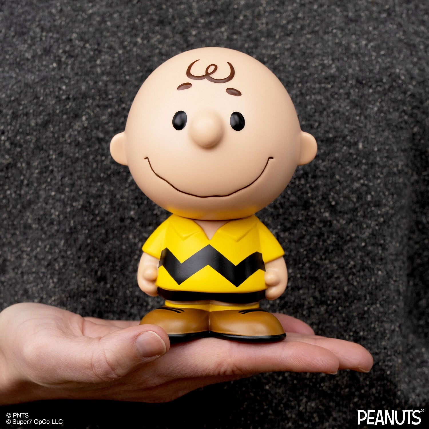 Close up of Charlie Brown's face and zig-zag shirt on the Wave 01 figure.