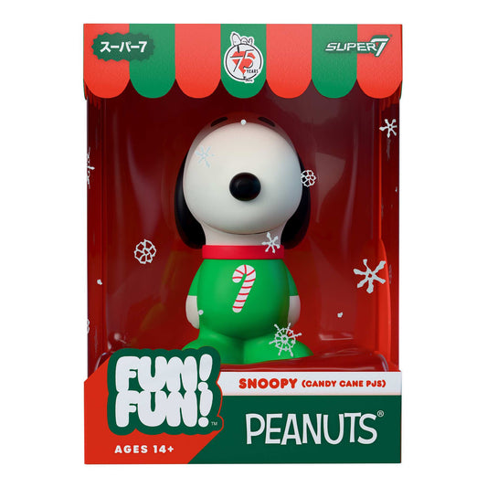 Snoopy seated figure wearing red and white candy cane striped pajamas-5