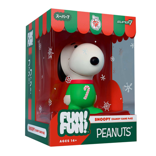 Snoopy seated figure wearing red and white candy cane striped pajamas-6