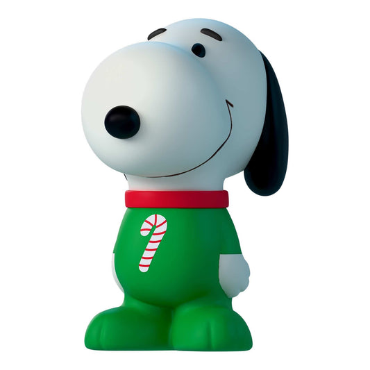 Snoopy seated figure wearing red and white candy cane striped pajamas-2