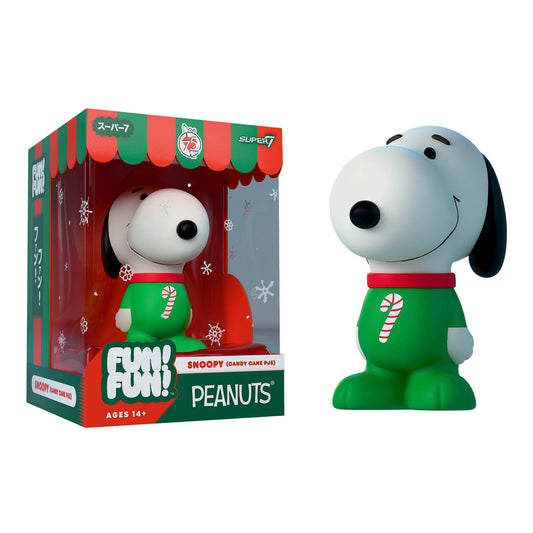Snoopy seated figure wearing red and white candy cane striped pajamas-0