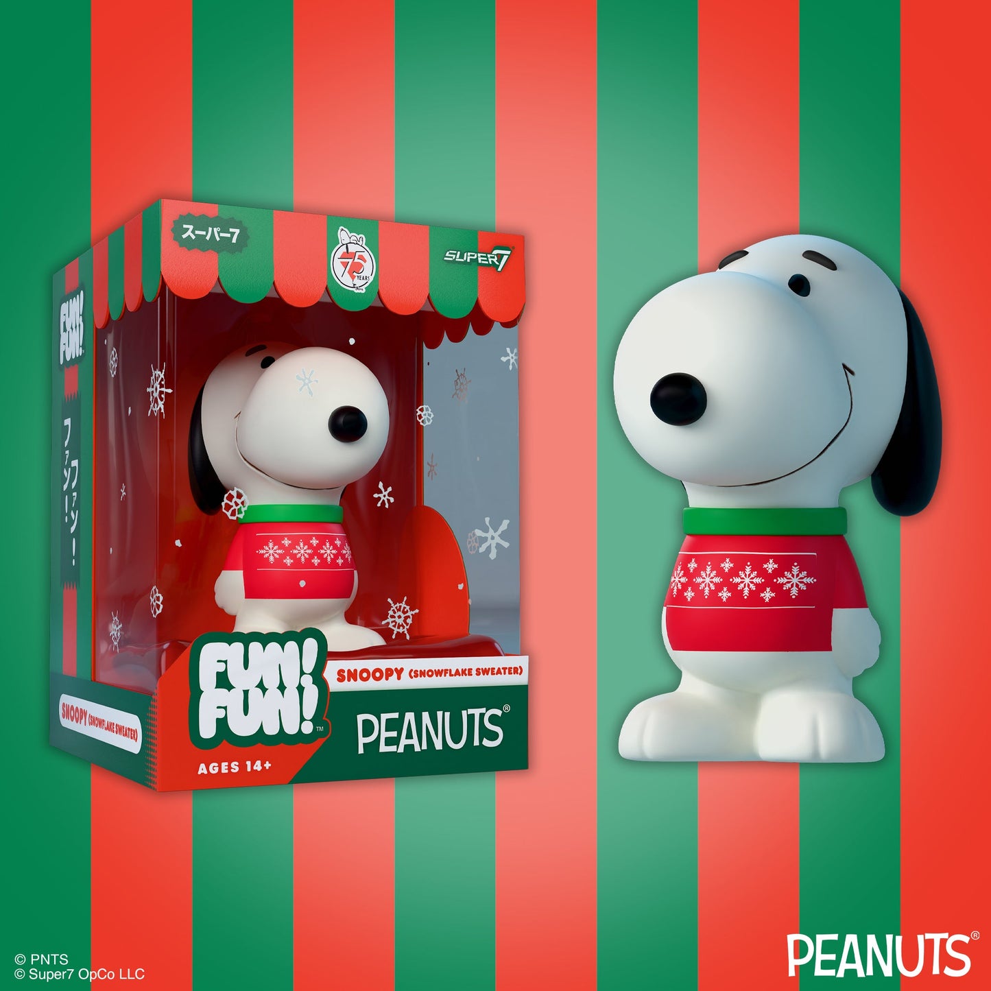 Close up of festive Snoopy collectible figure in winter attire