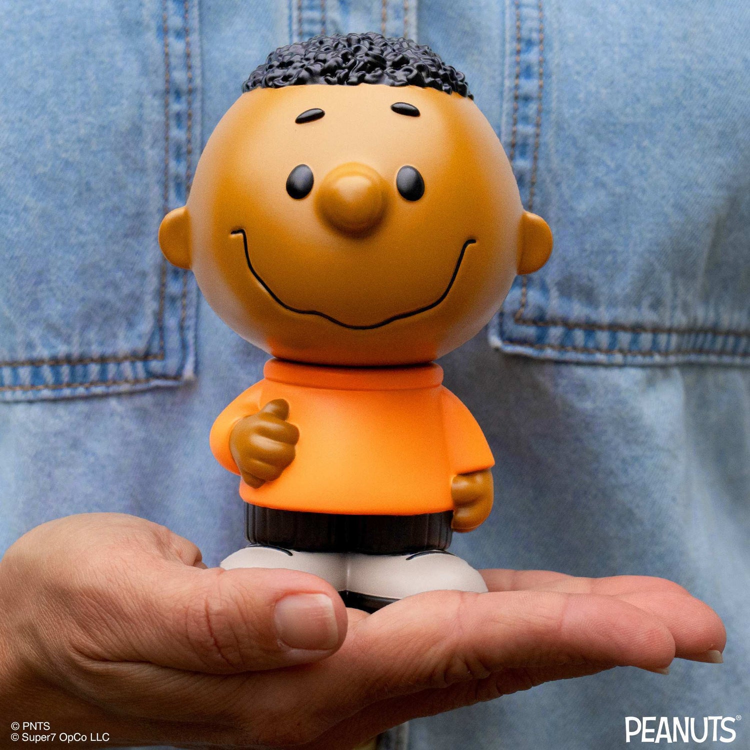 Close up of Franklin figure's friendly expression