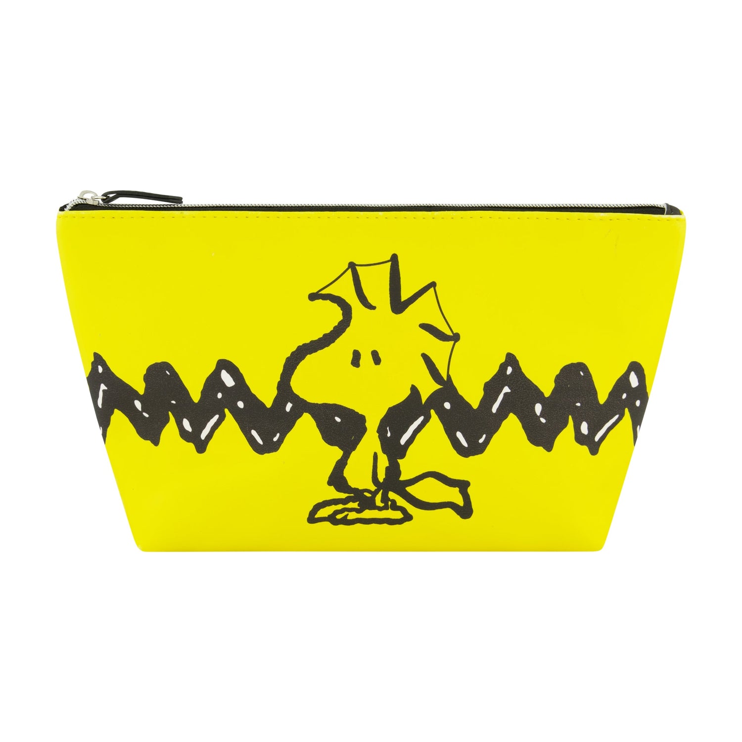 Peanuts Woodstock Yellow Cosmetic Bag with zig-zag stripe front view