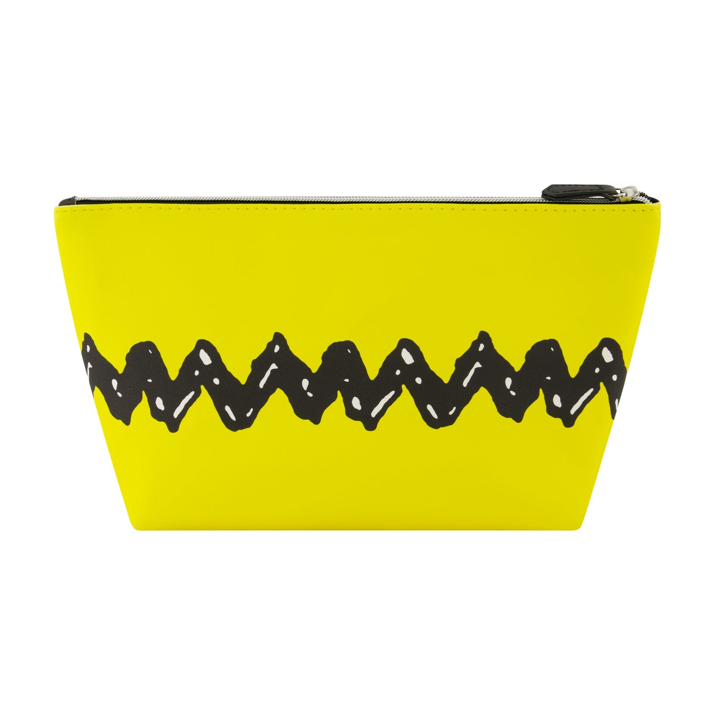 Side view of trapezoid shaped Woodstock cosmetic bag showing depth