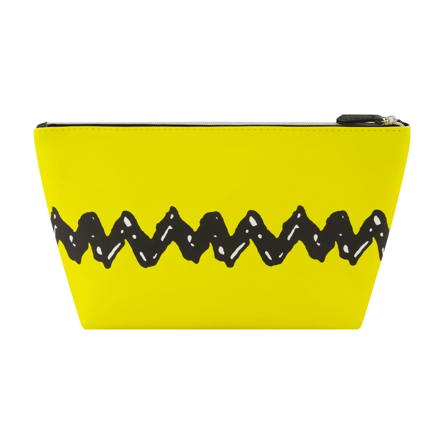 Side view of trapezoid shaped Woodstock cosmetic bag showing depth