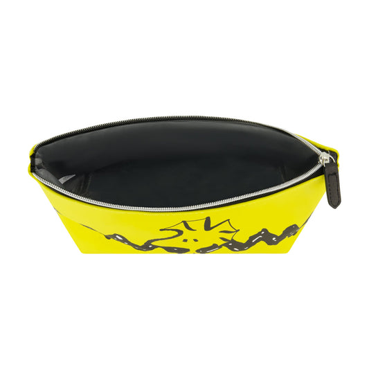 Peanuts Woodstock Yellow Cosmetic Bag with zig-zag stripe front view-4