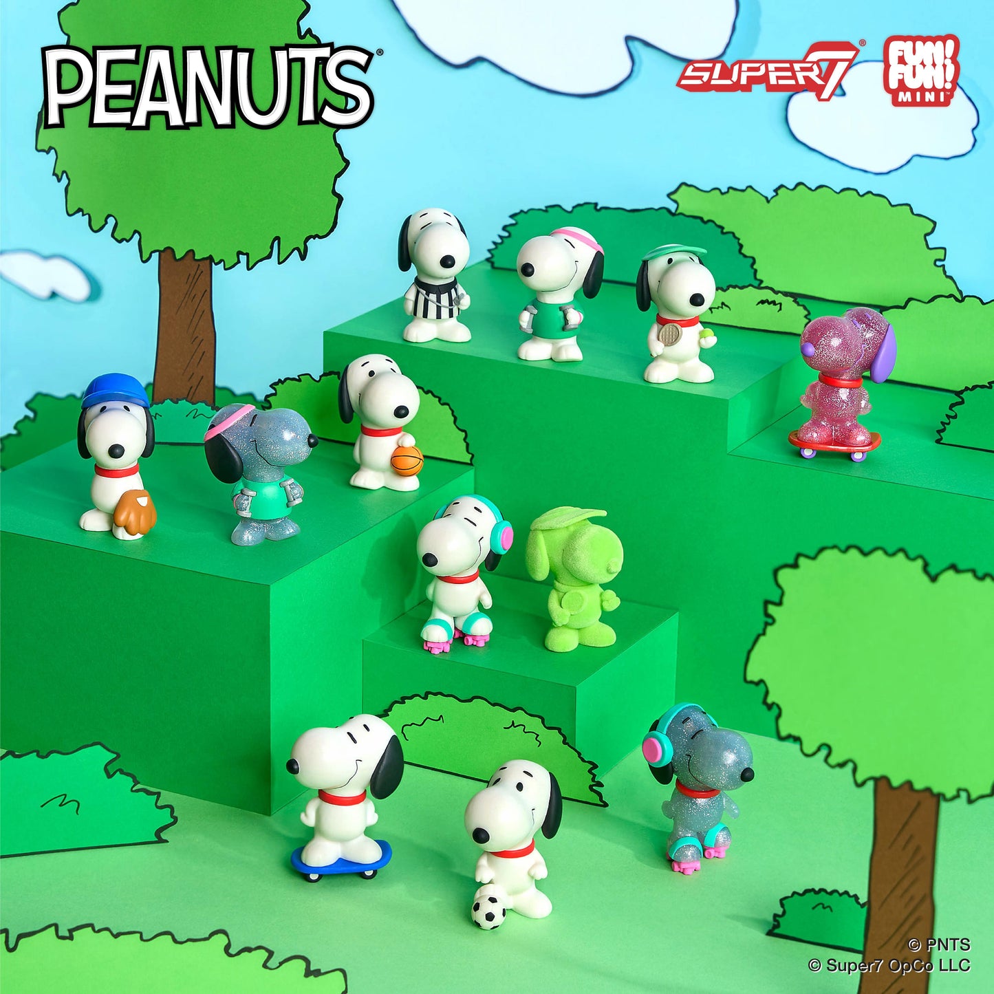 Side angle of Athlete Snoopy figure posed for a sports game