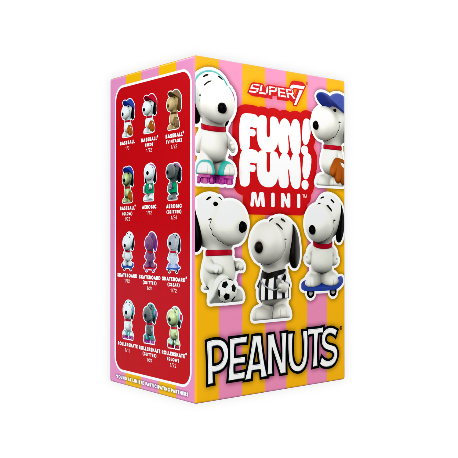 Closed blind box packaging for Peanuts FUN! FUN! Mini figure featuring Athlete Snoopy