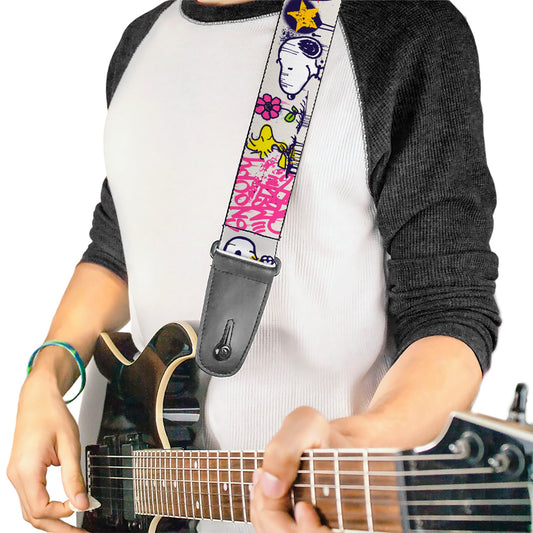 Guitar Strap: Peanuts Snoopy Woodstock Graffiti Collage-1