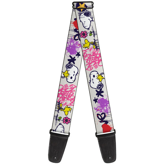 Guitar Strap: Peanuts Snoopy Woodstock Graffiti Collage-0