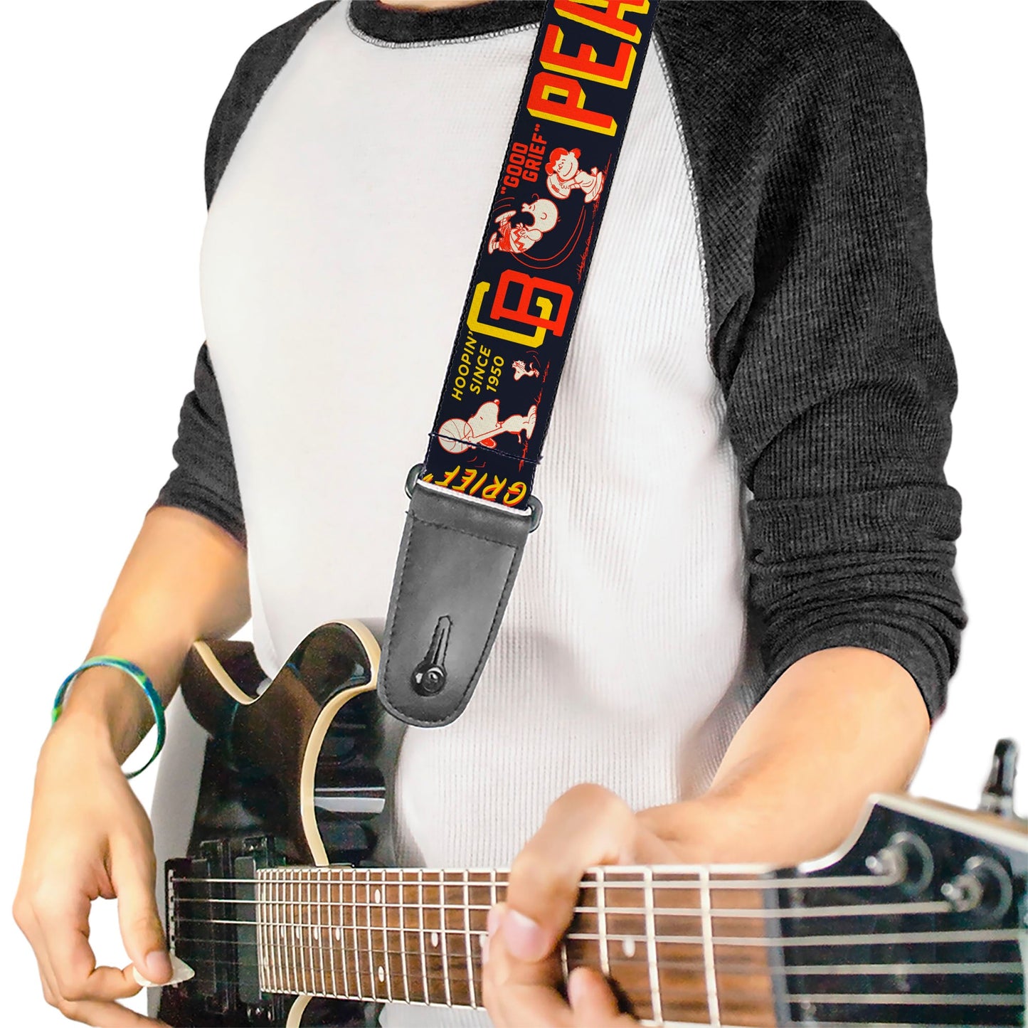 Peanuts Athletic Club Varsity Poses and Quotes Collage Guitar Strap