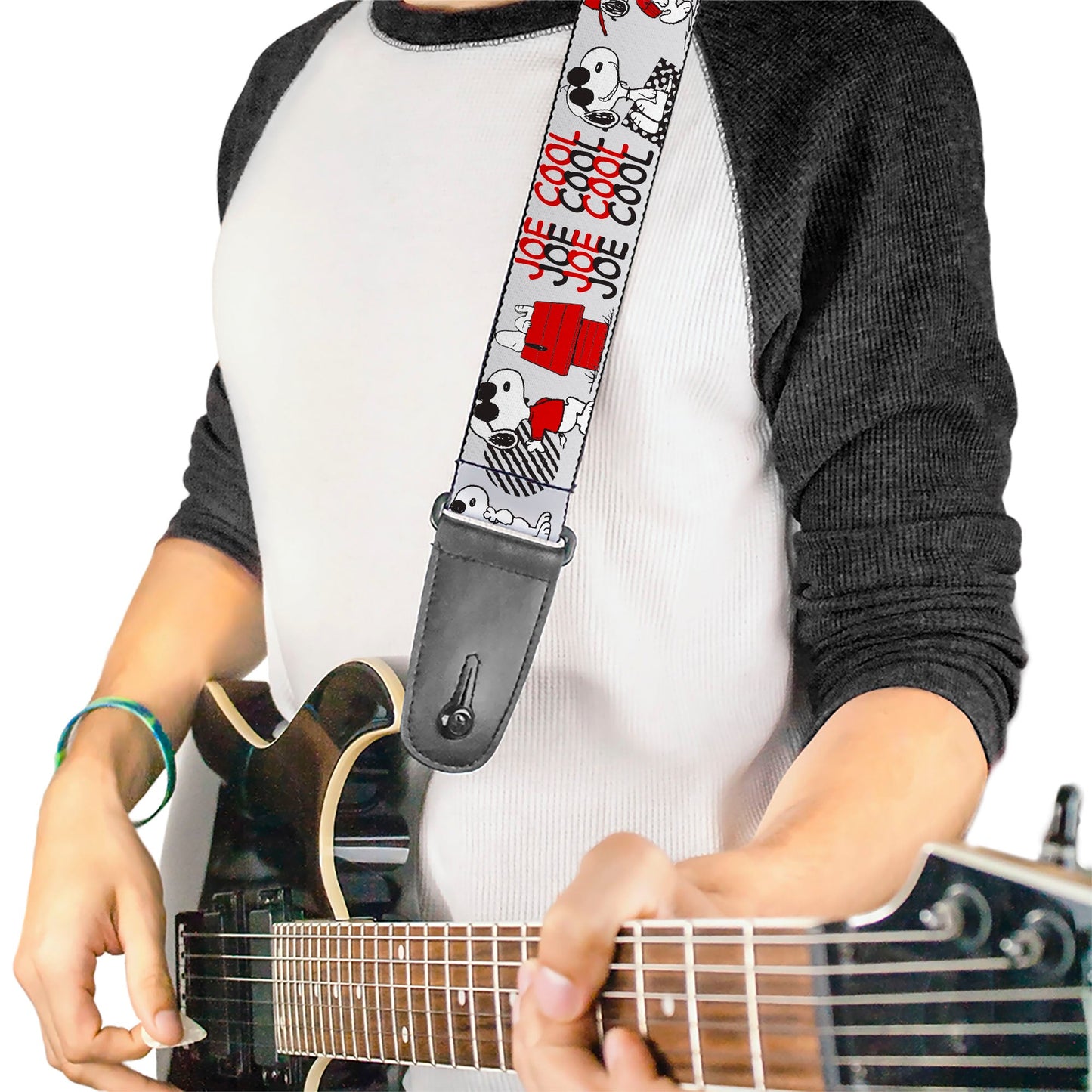 Guitar Strap - Peanuts JOE COOL Snoopy Poses and Text Gray/Black/Red/White