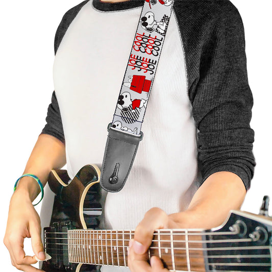 Guitar Strap - Peanuts JOE COOL Snoopy Poses and Text Gray/Black/Red/White-1