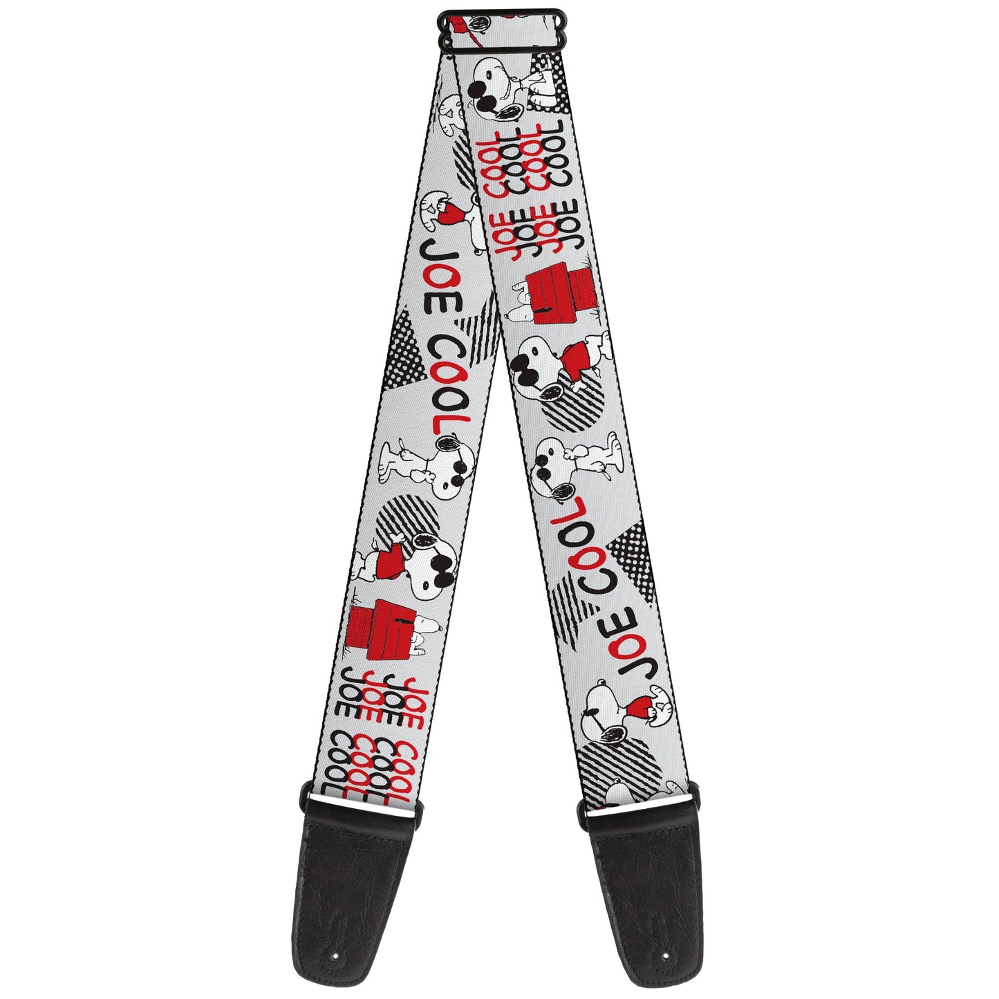 Guitar Strap - Peanuts JOE COOL Snoopy Poses and Text Gray/Black/Red/White