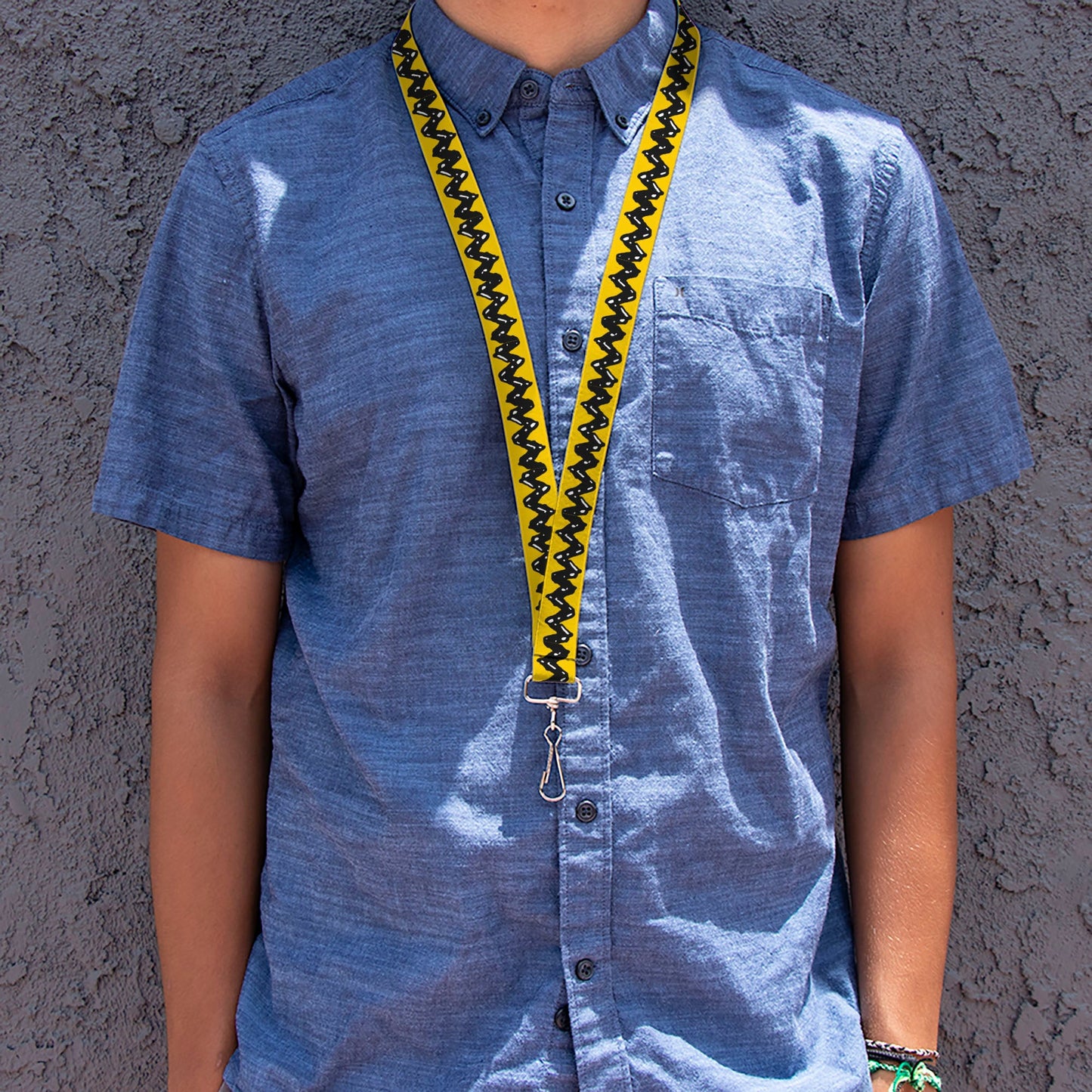Close-up shot of the woven polyester fabric showing the classic zig zag stripe pattern