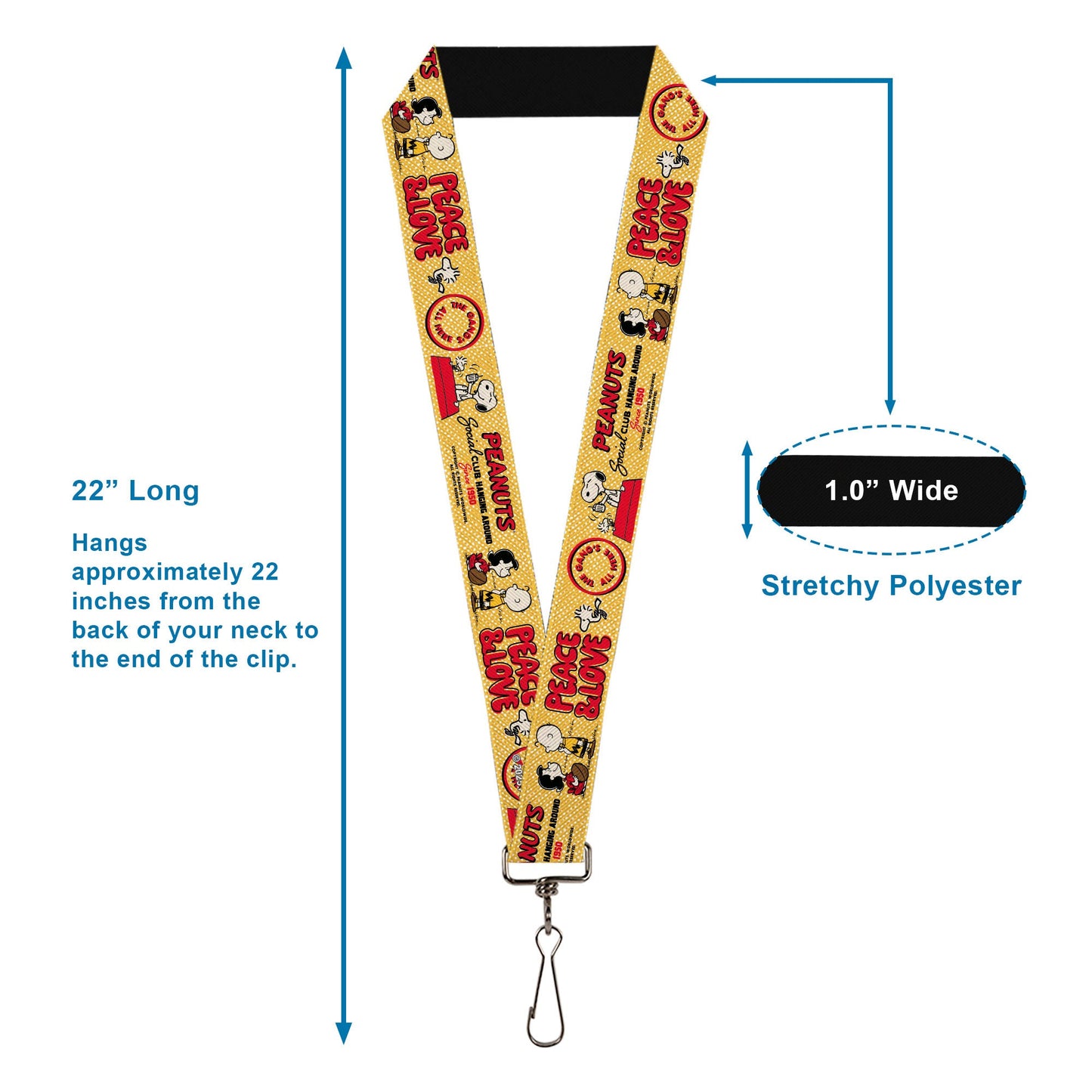 Lanyard: Peanuts Social Club Peace & Love Scenes - Yellow/Red