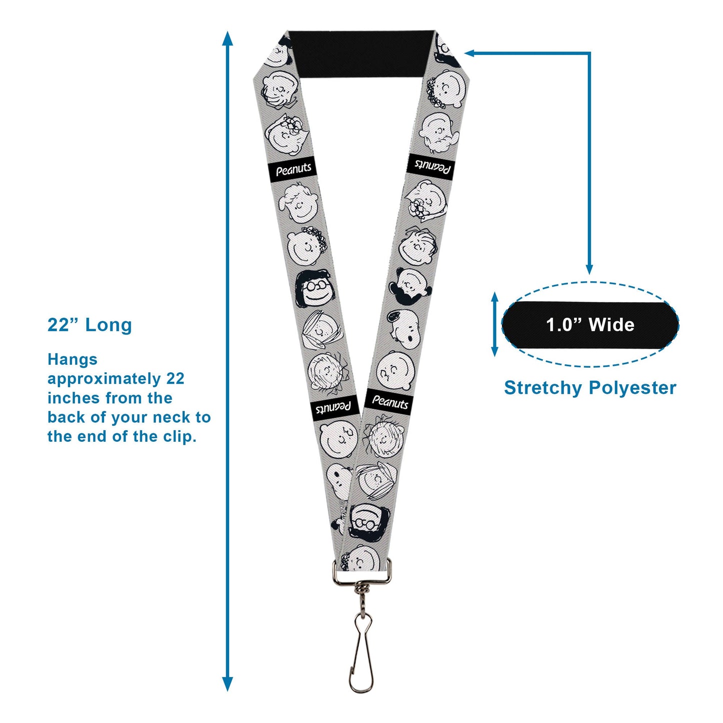 Peanuts Gang Expressions Lanyard - Gray/Black/White