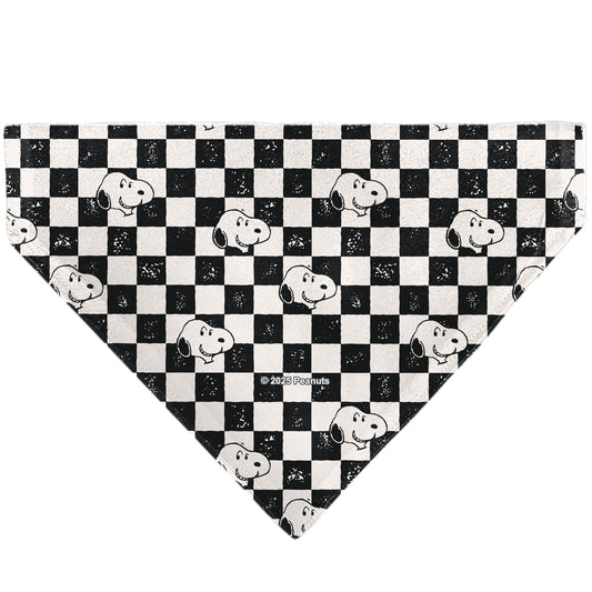 Pet Bandana - Peanuts Snoopy Smiling Face Checker Black/White-1