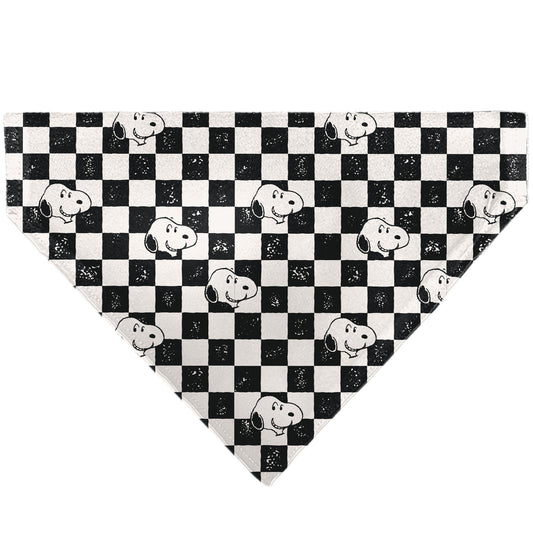 Pet Bandana - Peanuts Snoopy Smiling Face Checker Black/White-0